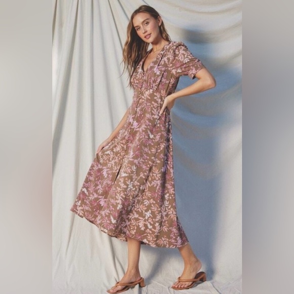 Dress Forum Mauve & Taupe Slow Dancing Button Detail Midi Dress - Medium - Picture 6 of 8